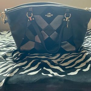 COACH PRAIRIE PATCHWORK LEATHER SATCHEL HANDBAG PURSE 36580 BLACK/GUNMETAL